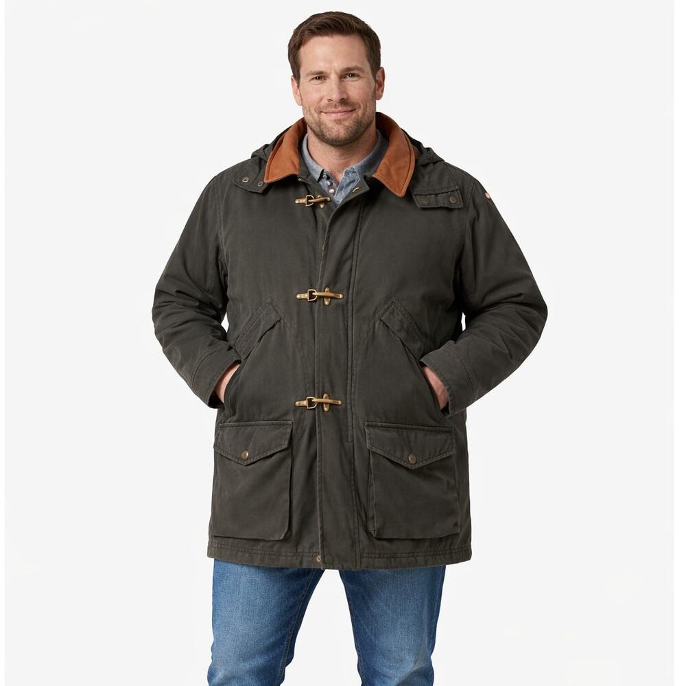 Mens Authentic Structure Outerwear Chore Barn Coat Green Large Leather Collar